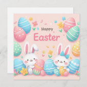 イースターおめでとう - パステルカラーのウサギの卵 シーズンカード (正面/裏面)