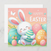 イースターおめでとう - パステルカラーのウサギの卵 シーズンカード (正面/裏面)