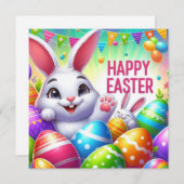 イースターおめでとう - パステルカラーのウサギの卵 シーズンカード (正面/裏面)