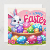 イースターおめでとう - パステルカラーのウサギの卵 シーズンカード (正面/裏面)