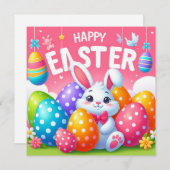 イースターおめでとう - パステルカラーのウサギの卵 シーズンカード (正面/裏面)
