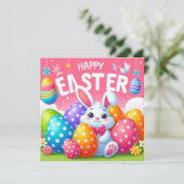 イースターおめでとう - パステルカラーのウサギの卵 シーズンカード (スタンド正面)