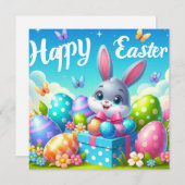 イースターおめでとう - パステルカラーのウサギの卵 シーズンカード (正面/裏面)