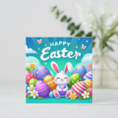 イースターおめでとう - パステルカラーのウサギの卵 シーズンカード (スタンド正面)