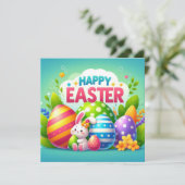 イースターおめでとう - パステルカラーのウサギの卵 シーズンカード (スタンド正面)
