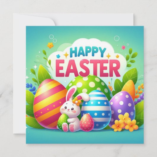 イースターおめでとう - パステルカラーのウサギの卵 シーズンカード (正面)