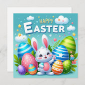イースターおめでとう - パステルカラーのウサギの卵 シーズンカード (正面/裏面)
