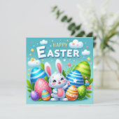イースターおめでとう - パステルカラーのウサギの卵 シーズンカード (スタンド正面)
