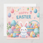 イースターおめでとう - パステルカラーのウサギの卵 シーズンカード (正面/裏面)
