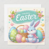 イースターおめでとう - パステルカラーのウサギの卵 シーズンカード (正面/裏面)