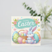 イースターおめでとう - パステルカラーのウサギの卵 シーズンカード (スタンド正面)