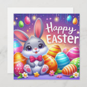 イースターおめでとう - パステルカラーのウサギの卵 シーズンカード (正面/裏面)