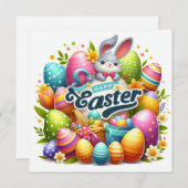 イースターおめでとう - パステルカラーのウサギの卵 シーズンカード (正面/裏面)
