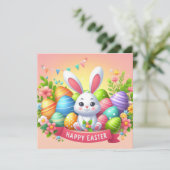 イースターおめでとう - パステルカラーのウサギの卵 シーズンカード (スタンド正面)