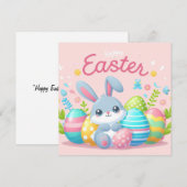 イースターおめでとう - パステルカラーのウサギの卵 シーズンカード (正面/裏面)