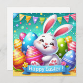 イースターおめでとう - パステルカラーのウサギの卵 シーズンカード (正面/裏面)