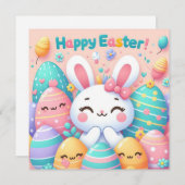 イースターおめでとう - パステルカラーのウサギの卵 シーズンカード (正面/裏面)