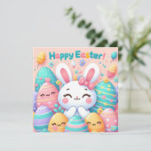 イースターおめでとう - パステルカラーのウサギの卵 シーズンカード (スタンド正面)