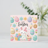 イースターおめでとう - パステルカラーのウサギの卵 シーズンカード (スタンド正面)