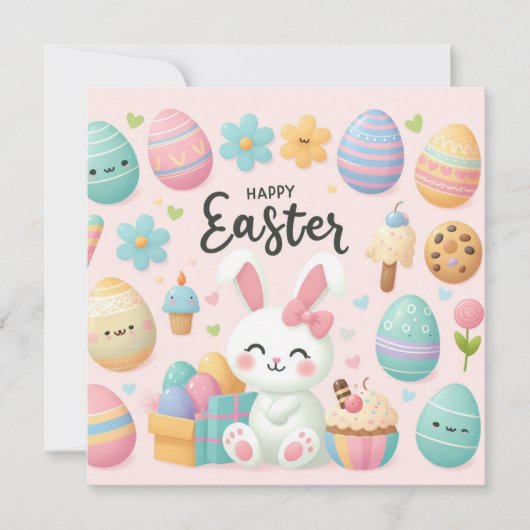 イースターおめでとう - パステルカラーのウサギの卵 シーズンカード (正面)