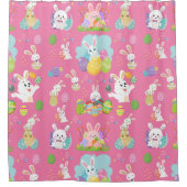 イースターおめでとう - パターンかわいいウサギと卵 シャワーカーテン (正面)