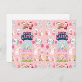 イースターおめでとう - パターン面白いうさぎイースター シーズンポストカード (正面/裏面)