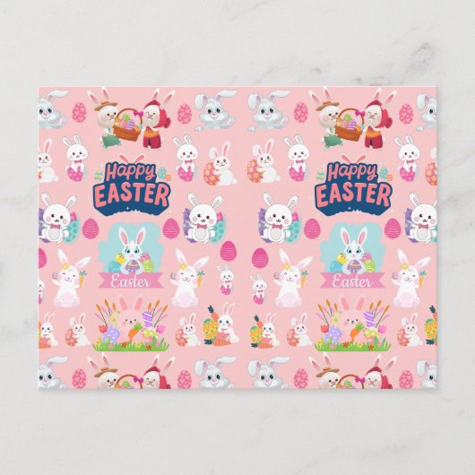 イースターおめでとう - パターン面白いうさぎイースター シーズンポストカード (正面)