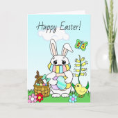 イースターおめでとう、マスク姿のイースターウサギ カード (正面)