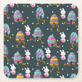 イースターおめでとう - ユニークなウサギの願い パターン スクエアペーパーコースター
