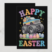 イースターおめでとう！ユーモアモンスターカーが卵をクラッシュ 招待状 (正面/裏面)