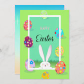 イースターおめでとう 春のキュートなウサギ イースターエッグ ハント シーズンカード (正面/裏面)