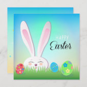 イースターおめでとう 春のキュートなウサギ イースターエッグ ハント シーズンカード (正面/裏面)