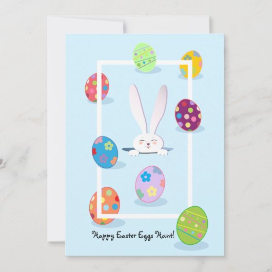 イースターおめでとう 春のキュートなウサギ イースターエッグ ハント シーズンカード (正面)