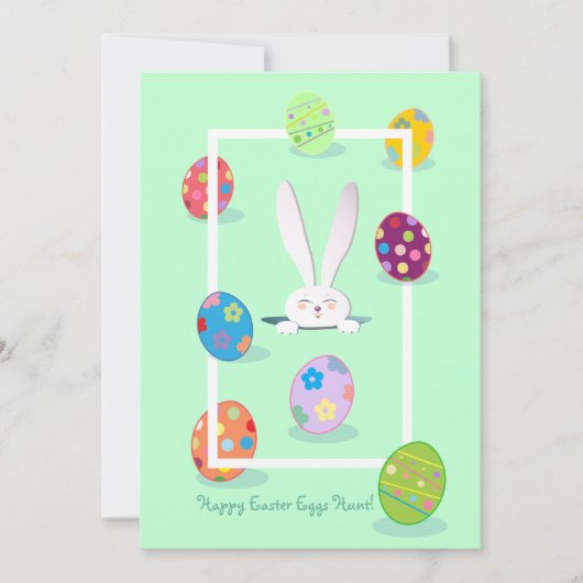 イースターおめでとう 春のキュートなウサギ イースターエッグ ハント シーズンカード (正面)