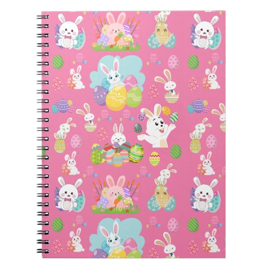 イースターおめでとう - 面白いうさぎと卵のパターン ノートブック (正面)