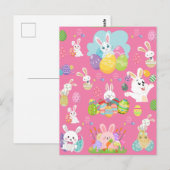 イースターおめでとう - 面白いうさぎと卵のパターン ポストカード (正面/裏面)