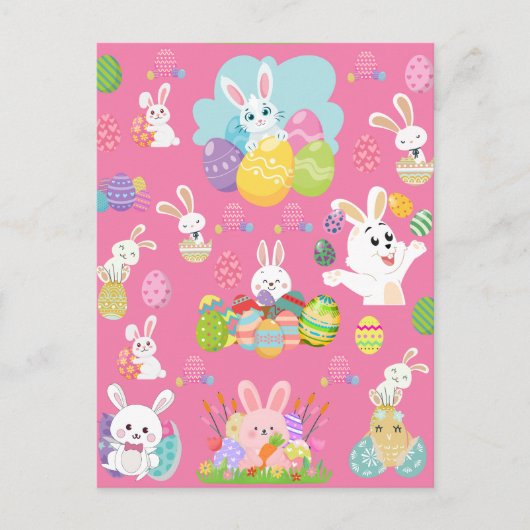 イースターおめでとう - 面白いうさぎと卵のパターン ポストカード (正面)