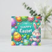 イースターおめでとう - 鮮やかな色のウサギの卵 シーズンカード (スタンド正面)