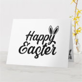 イースターおめでとう、黒いテキストのウサギの耳 カード (黄色い花)