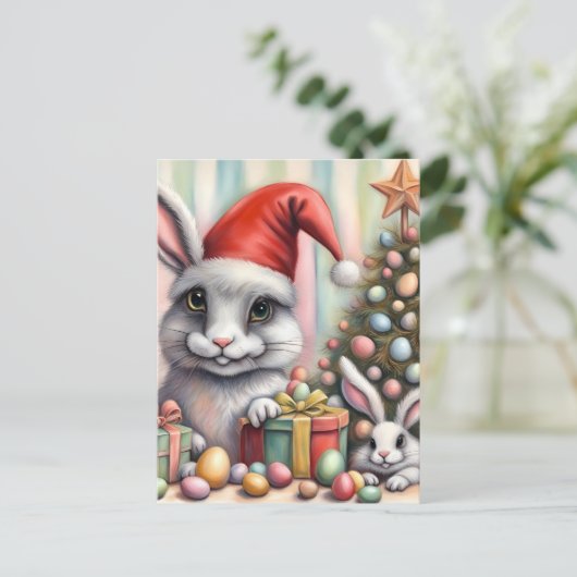 イースターおもしろいのクリスマスのウサギのミスフィット ポストカード (スタンド正面)