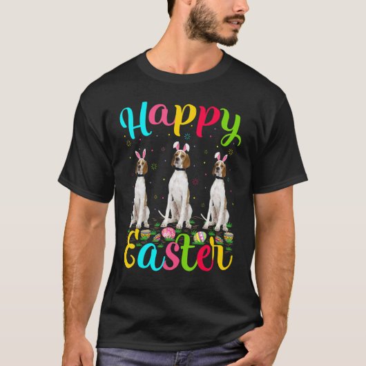 イースターおもしろいエッグバニー英語ポインター犬ハッピーE Tシャツ (正面)