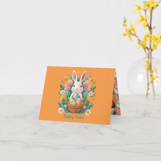 イースターおもしろいオレンジのグリーティングカード カード (黄色い花)