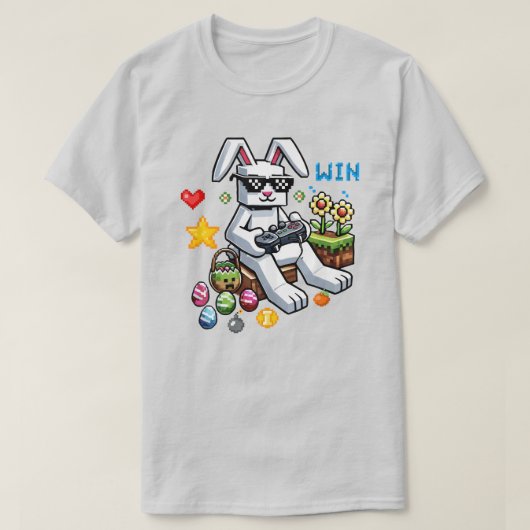 イースターおもしろいゲーマー – バニーのビデオゲ遊ーム Tシャツ (デザイン正面)