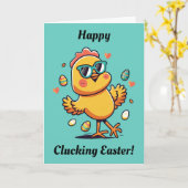 イースターおもしろいチキン カード (黄色い花)