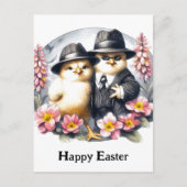 イースターおもしろいチックピンク黄色の花 ポストカード (正面)