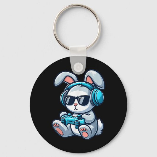 イースターおもしろいデイゲーマーバニー春イースターゲーム キーホルダー (正面)