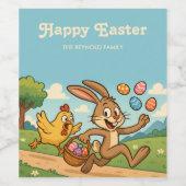 イースターおもしろいデザインバニー鶏から卵を盗む ワインラベル (シングルラベル)