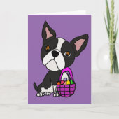 イースターおもしろいバスケット付きボストンテリア犬 シーズンカード (正面)