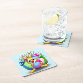 イースターおもしろいバニーと可愛いキャラクターがEgをかむ スクエアペーパーコースター (インサイチュ)