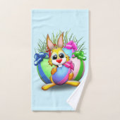 イースターおもしろいバニーと可愛いキャラクターがEgをかむ バスタオルセット (ハンドタオル)